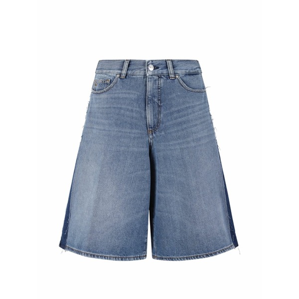 野球クラブ はたご屋 ザ 昼まえ レディース 心地好いズボン下 ボトムス Panelled frayed-edge shorts Blue