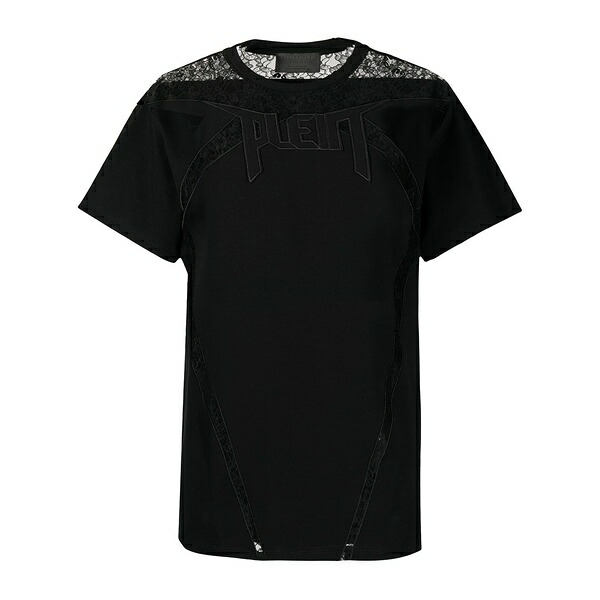 フィリップ飾り気の無い レディース ティーシャツ トップス Lace-panelled t-shirt Black
