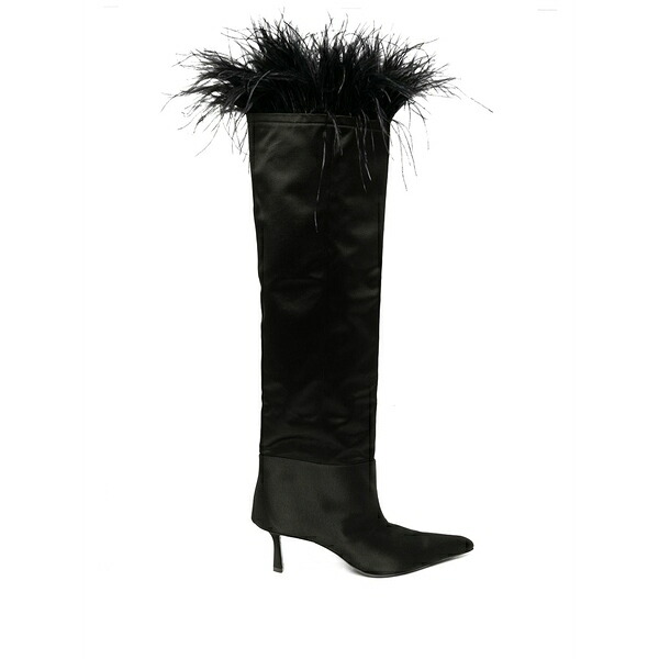 アレキサンダーワン レディース ブーツ シューズ Viola feather-trim satin boots Black