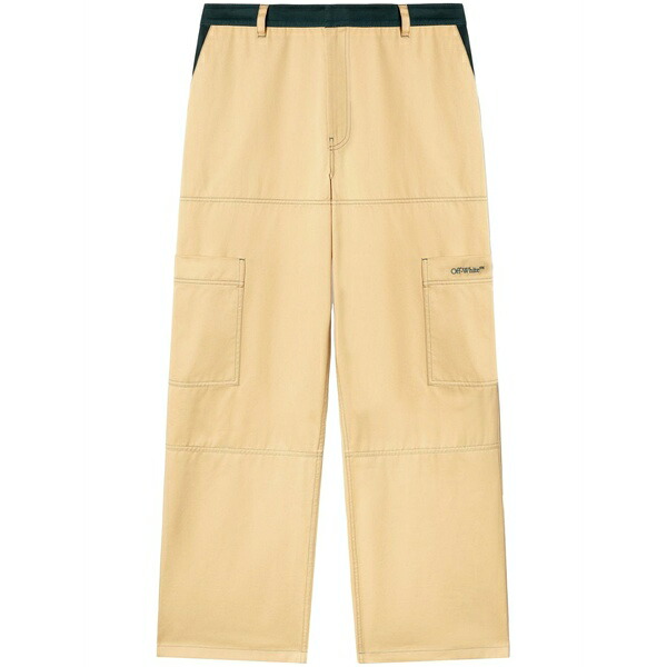 象牙色 メンズ 心地よいズボン下 ボトムス Contrast-stitching cargo pants Yellow