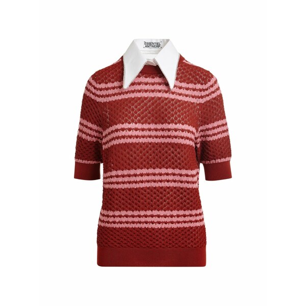 エッセンシャルアントワープ レディース ティーシャツ トップス Striped embellished-collar t-shirt Brown