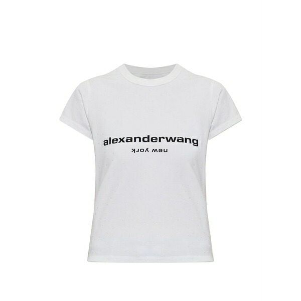 アレキサンダーワン レディース Tシャツ トップス Crystal logo cotton baby tee Grey|asty
