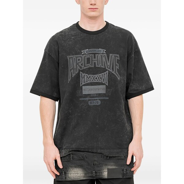 ジュン・ジー メンズ プルオーバー トップス Acid-wash logo-print t-shirt Black