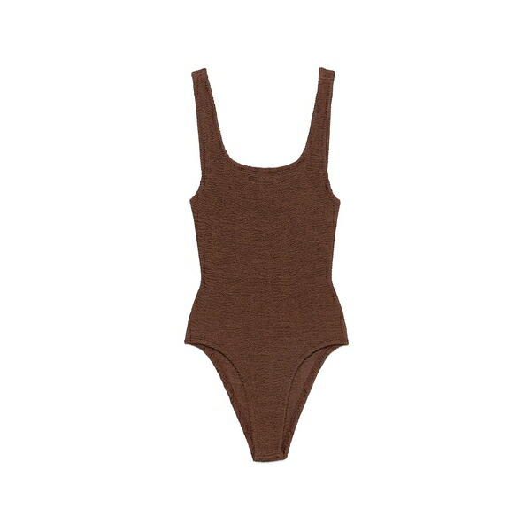 フンザ・ジー レディース 衣裳 トップス Crinkle-effect square-neck swimsuit Brown