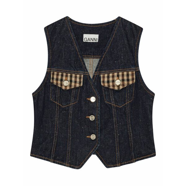 ガニー レディース 厚地の外套 アウター Denim waistcoat Blue
