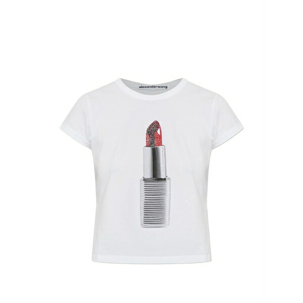 アレキサンダーワン レディース プルオーバー トップス Lip-stick-print t-shirt White
