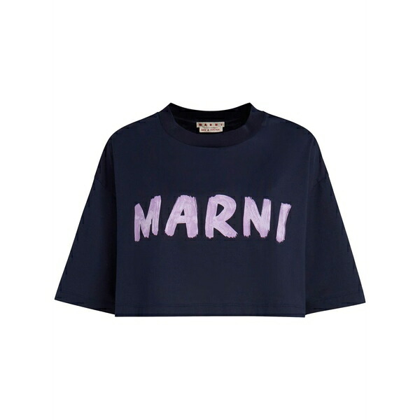 マルニ レディース ティーシャツ トップス Logo-print cropped cotton t-shirt Blue