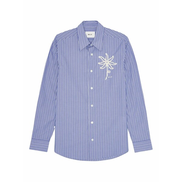 エヌエヌ77 メンズ プルオーバー トップス Embroidered-flower striped shirt Blue