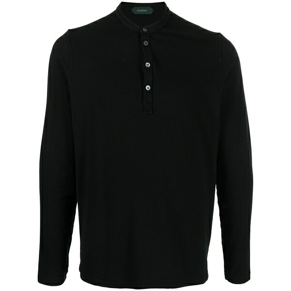 ザノーネ メンズ ティーシャツ トップス Long-sleeved henley t-shirt Black