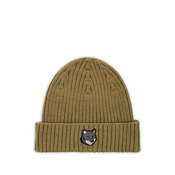 棲み家 稲荷 メンズ かぶり笠 添え物 Fox-head ribbed beanie Brown
