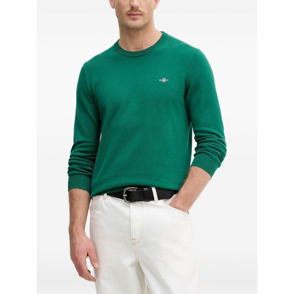 ガント メンズ 編み物\u0026プルオーバー アウター Shield-embroidered crew-neck sweater Green