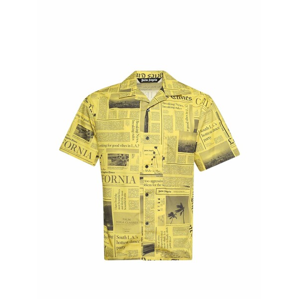 パーム・エンジェルス メンズ プルオーバー トップス X la times newspaper short-sleeve shirt Yellow