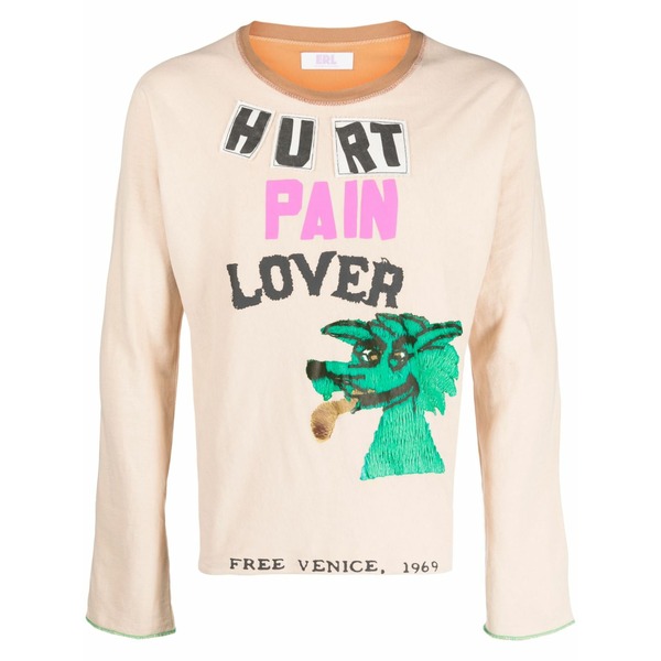 エアル メンズ プルオーバー トップス Slogan-print long-sleeve t-shirt  Neutrals