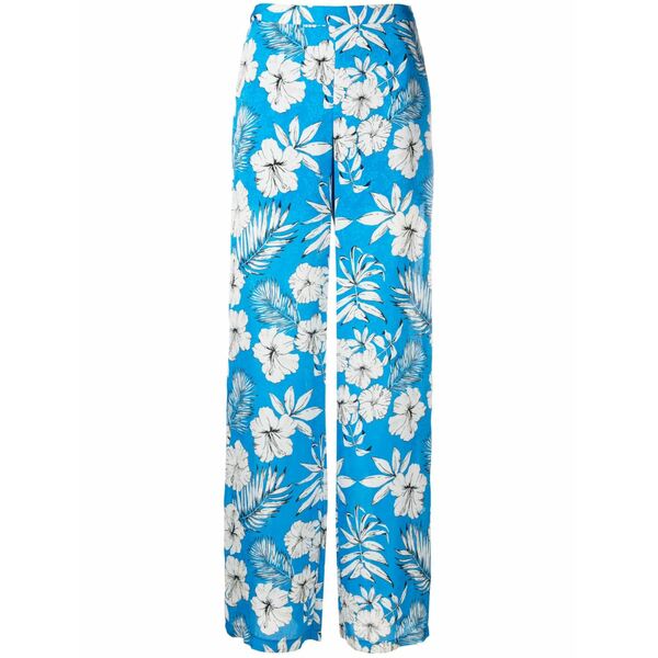 ピンコ レディース 心地好いズボン下 ボトムス Floral-print wide-leg trousers Blue