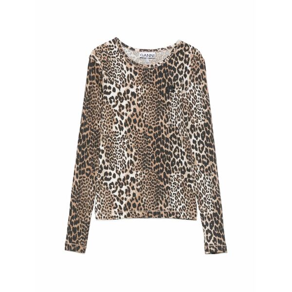 ガニー レディース ティーシャツ トップス Ribbed leopard-print t-shirt Neutrals