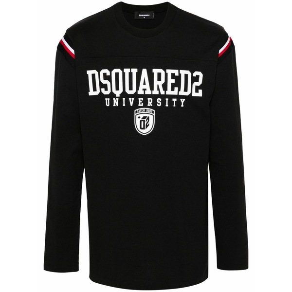 ディースクエアード メンズ プルオーバー トップス Varsity logo-print t-shirt Black