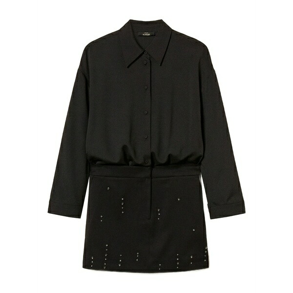 ツイン書き割り レディース 衣裳 トップス Embellished mini shirt dress Black