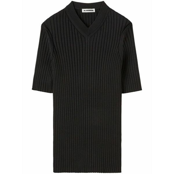 ジル・サンダー メンズ ティーシャツ トップス Ribbed-knit v-neck t-shirt Black