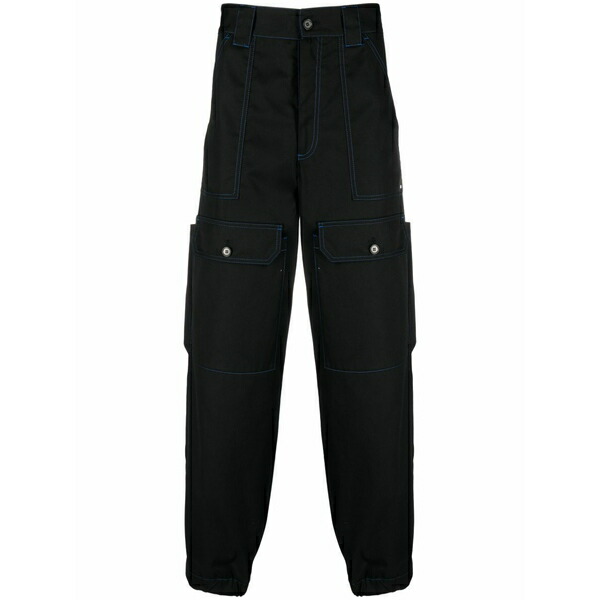 エムエスジイエム メンズ 心地好いズボン下 ボトムス Contrasting-stitch logo-patch trousers Black