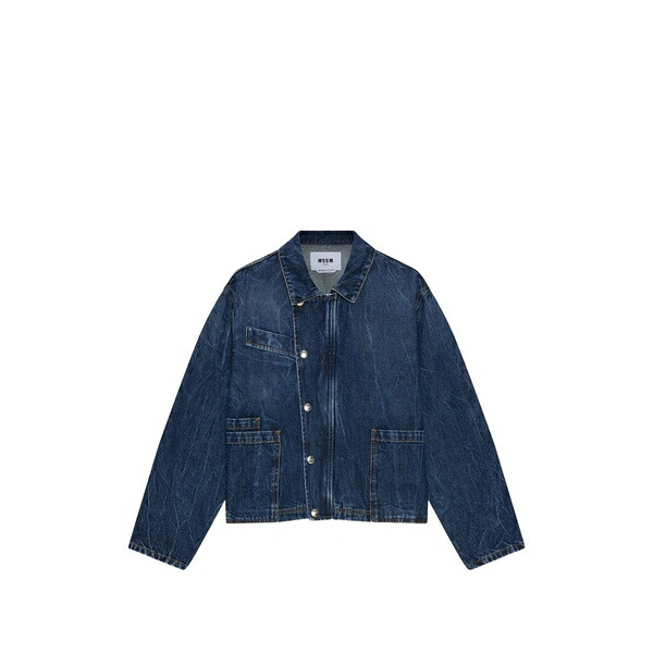 エムエスジイエム レディース 上衣＆上衣 アウター Patch-pocket denim jacket Blue
