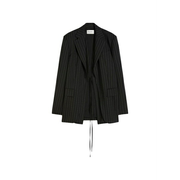 運動競技マックス レディース 上衣＆上衣 アウター Pinstripe tie-fastening blazer Black