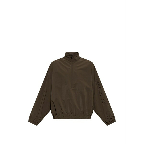 エフオージーエッセンシャルズ メンズ パーカー・スウェットシャツ アウター Essentials logo-embroidered half-zip sweatshirt Brown