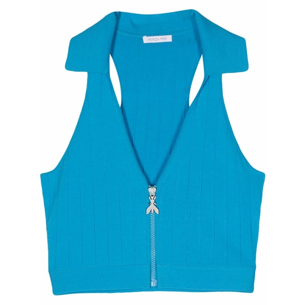 パトリツィア ペペ レディース カットソー トップス Ribbed zip-up tank top Blue