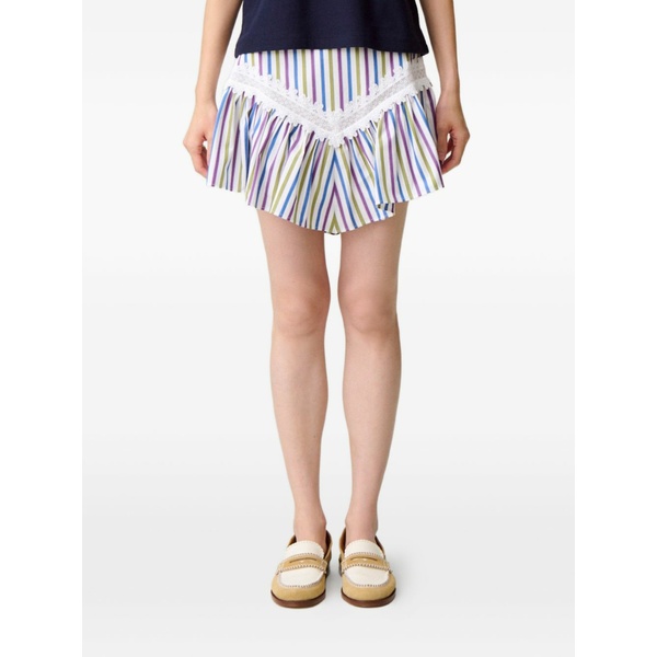 クローディピエルロ レディース スコート ボトムス Striped lace a-line mini skirt White