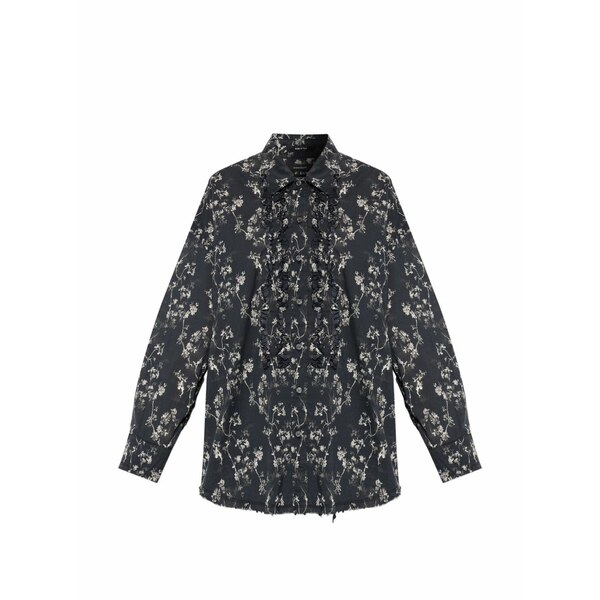アールサーティーン レディース プルオーバー トップス Ruffled floral-print shirt Black