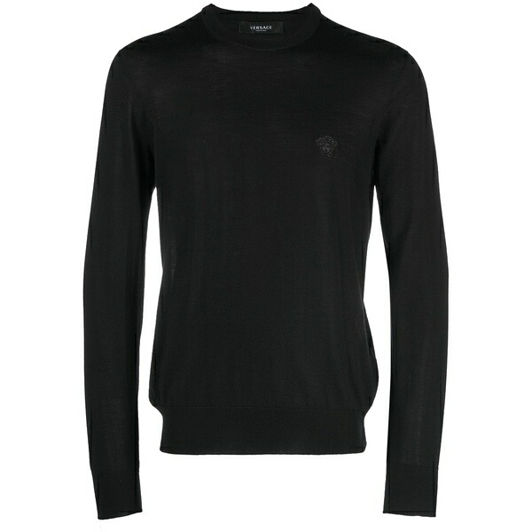ヴェルサーチ メンズ パーカー・スウェットシャツ アウター Embroidered wool-blend jumper Black