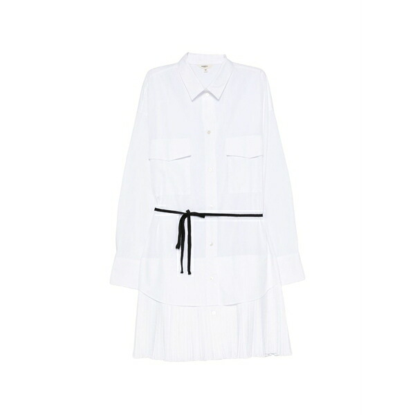 バレナ レディース 衣裳 トップス Pleated-skirt mini shirt dress White
