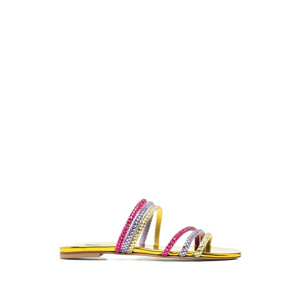 カサディ レディース サンダル シューズ Crystal-embellished metallic-finish sandals Gold
