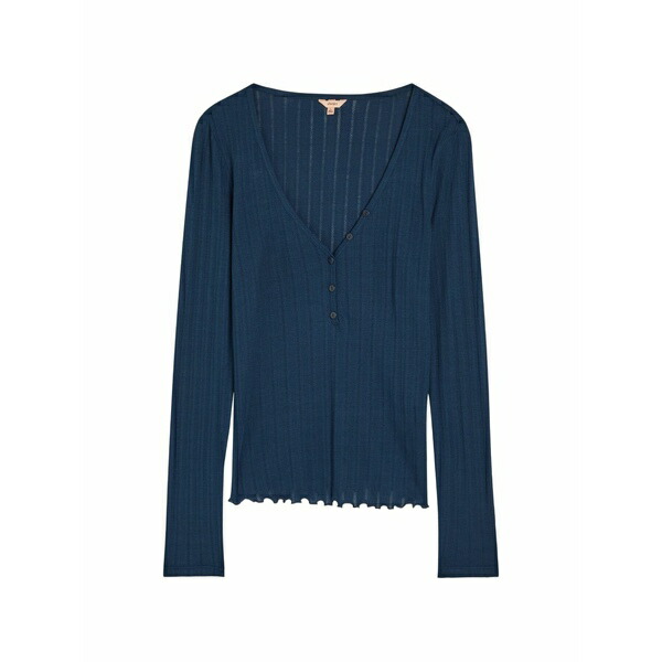 エバージェイ レディース ティーシャツ トップス Pointelle-knit ruffled-trim top Blue