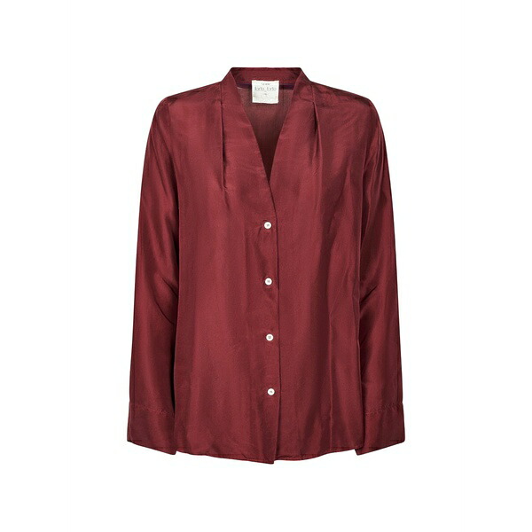 フォルテ フォルテ レディース プルオーバー トップス Pleated silk shirt Red