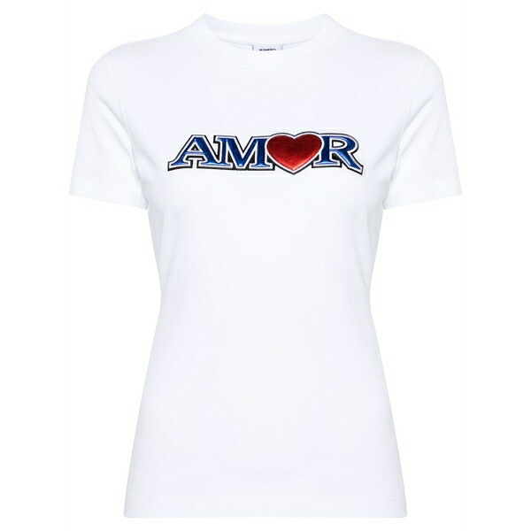 ヴェトモン レディース プルオーバー トップス Slogan-appliqu￡ cotton t-shirt White