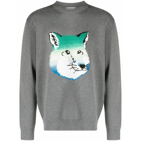 住み家 稲荷 メンズ 編み物\u0026プルオーバー アウター Vibrant fox head intarsia pullover Grey