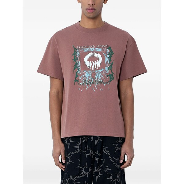 ブレインデッド メンズ ティーシャツ トップス Graphic-print crew-neck t-shirt Brown