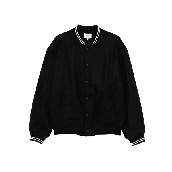住み家 稲荷 メンズ 上衣＆上衣 アウター Ribbed-trim buttoned jacket Black