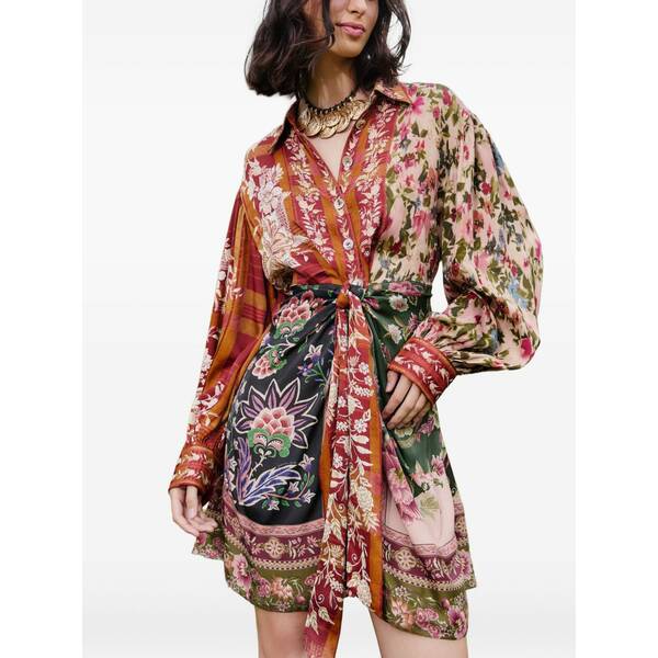 耕園 リオ レディース 衣裳 トップス Buttoned floral-print mini dress Red