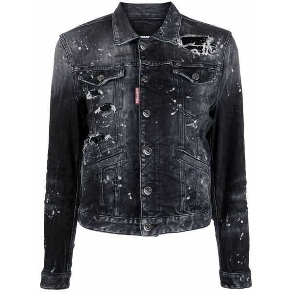 ディースクエアード レディース 上衣＆上衣 アウター Distressed denim jacket Black