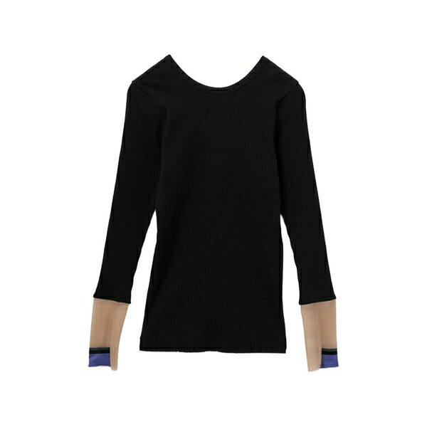 トーガ レディース Tシャツ トップス Rib long-sleeved top Black|asty