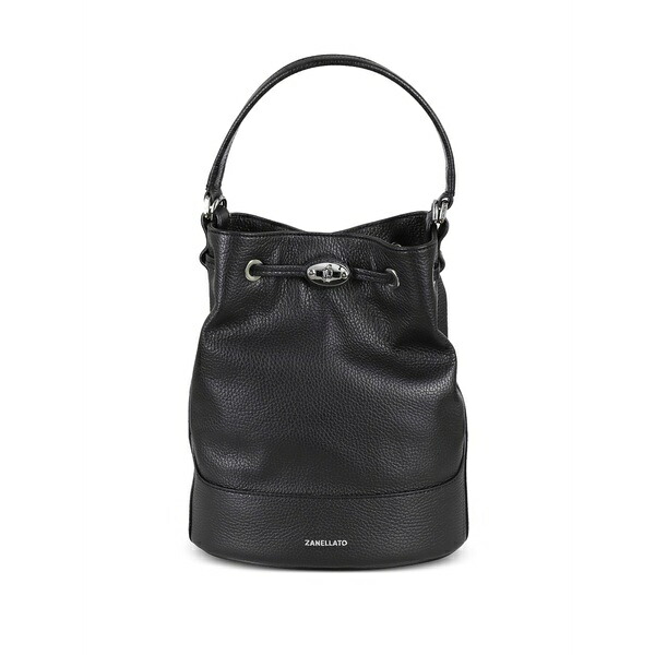 ザネラート レディース トートバッグ 御徒面子 Small monda grained leather bucket bag Black
