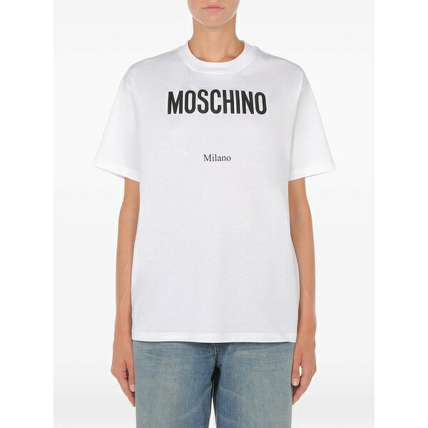 モスキーノ レディース プルオーバー トップス Logo-printed t-shirt White