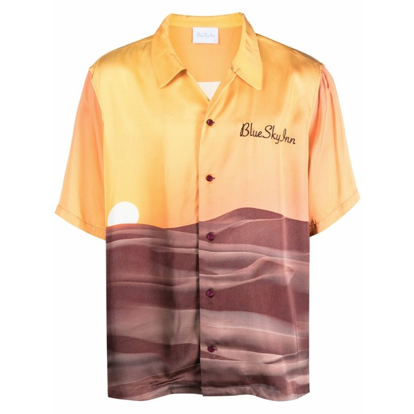ブルー スカイ イン メンズ シャツ トップス Landscape-print short-sleeve shirt Orange｜asty