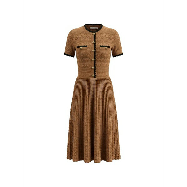 セルフ・ポートレイト レディース ワンピース トップス Pointelle-knit scalloped-trim midi dress Brown｜asty