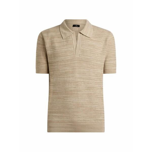 エトロ メンズ Tシャツ トップス Knit cotton polo shirt with braided stitch Neutrals｜asty