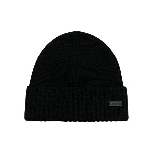 ボス メンズ 帽子 アクセサリー Logo-patch virgin wool beanie Black|asty