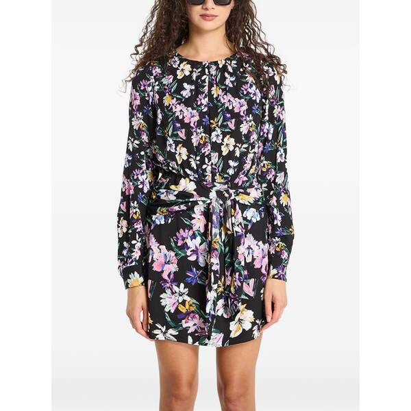 デジグアル レディース ワンピース トップス Floral-print tie-waist dress Black|asty