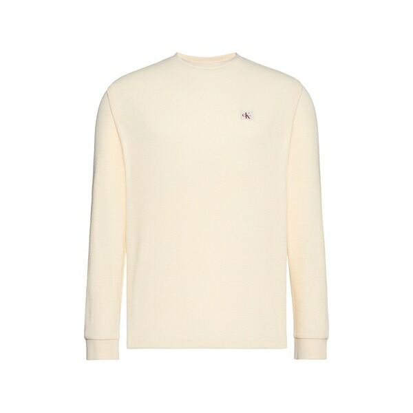 カルバンクライン メンズ Tシャツ トップス Waffle-knit logo-patch t-shirt Neutrals｜asty 18,186円
