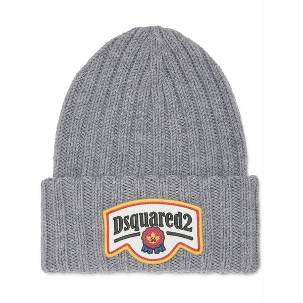 ディースクエアード メンズ 帽子 アクセサリー Logo-appliqu&pound; knit beanie Grey｜asty